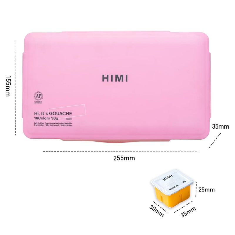 HIMI Gouache Paints Set, 18 Colors, 30g, jelly gouache paint set, Non Toxic Paint for Canvas and Paper, Art Supplies for Professionals, and More (Pink Case) - Image 4